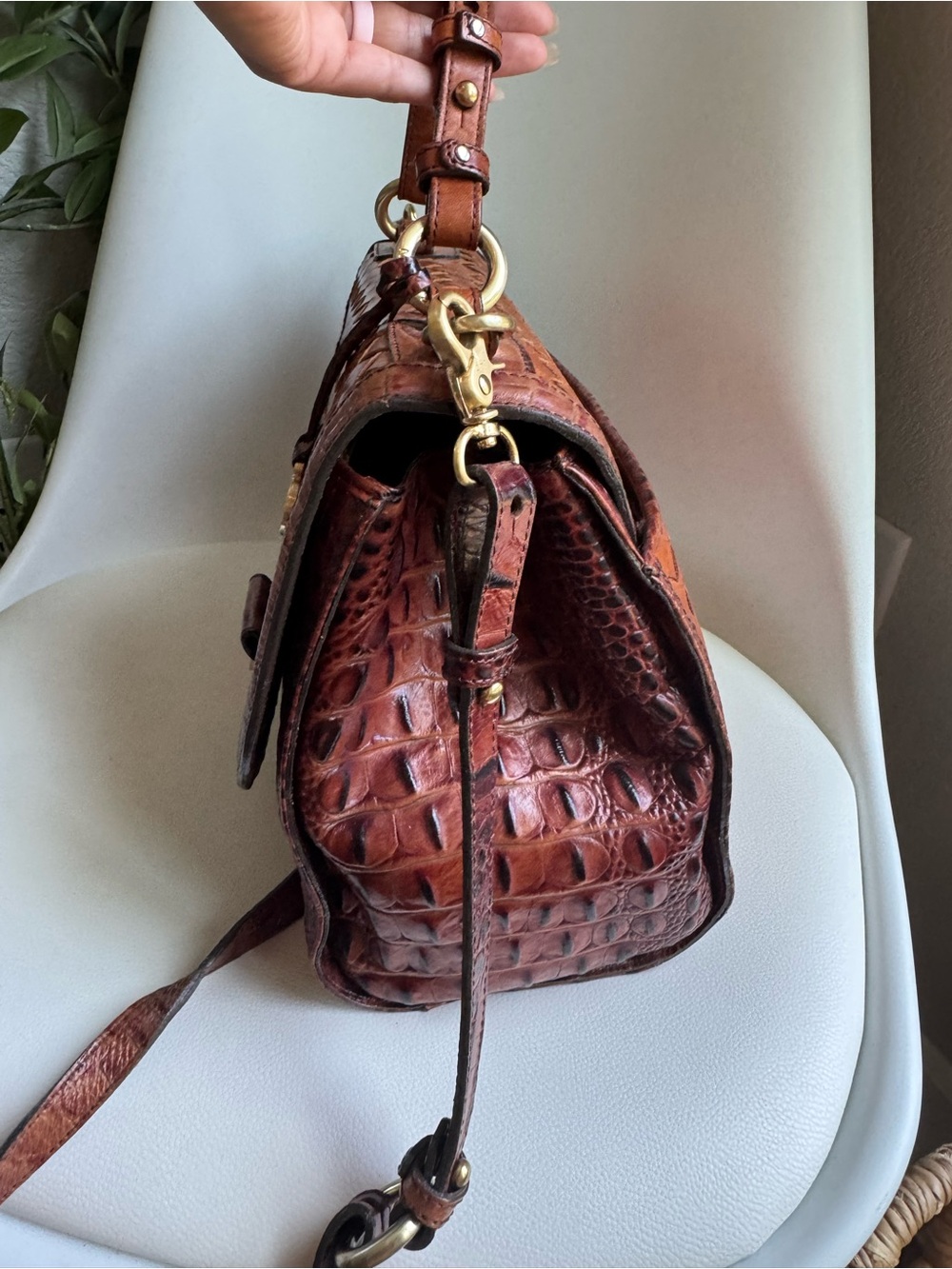 Brahmin Debi Pecan Melbourne Brown Leather Woven Satchel Crossbody Bag - Picture 5 of 12